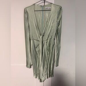Shona Joy Satin Tie-Front Dress in Sage